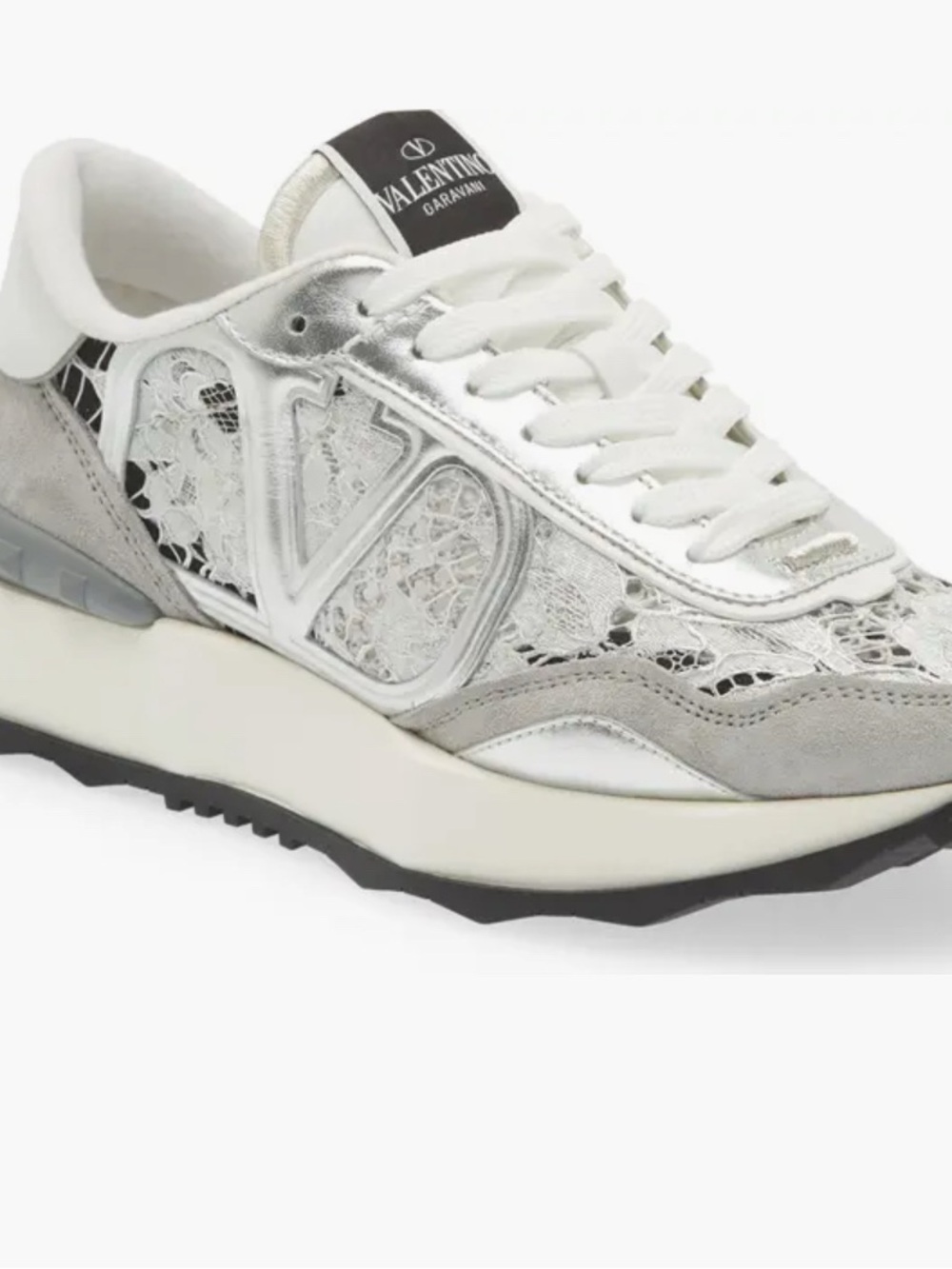 Valentino Silver and White Lace-Panel Women's Sneaker